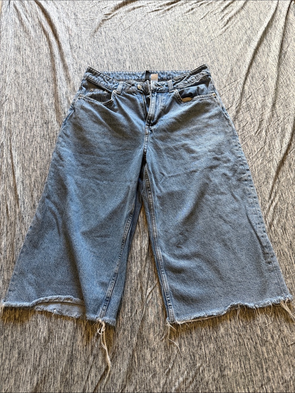 Divided Light Blue Wide-Leg Jean Shorts